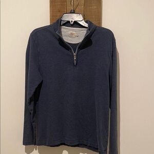Faherty Blue Zip Up Sweater with Stand-Up Collar
